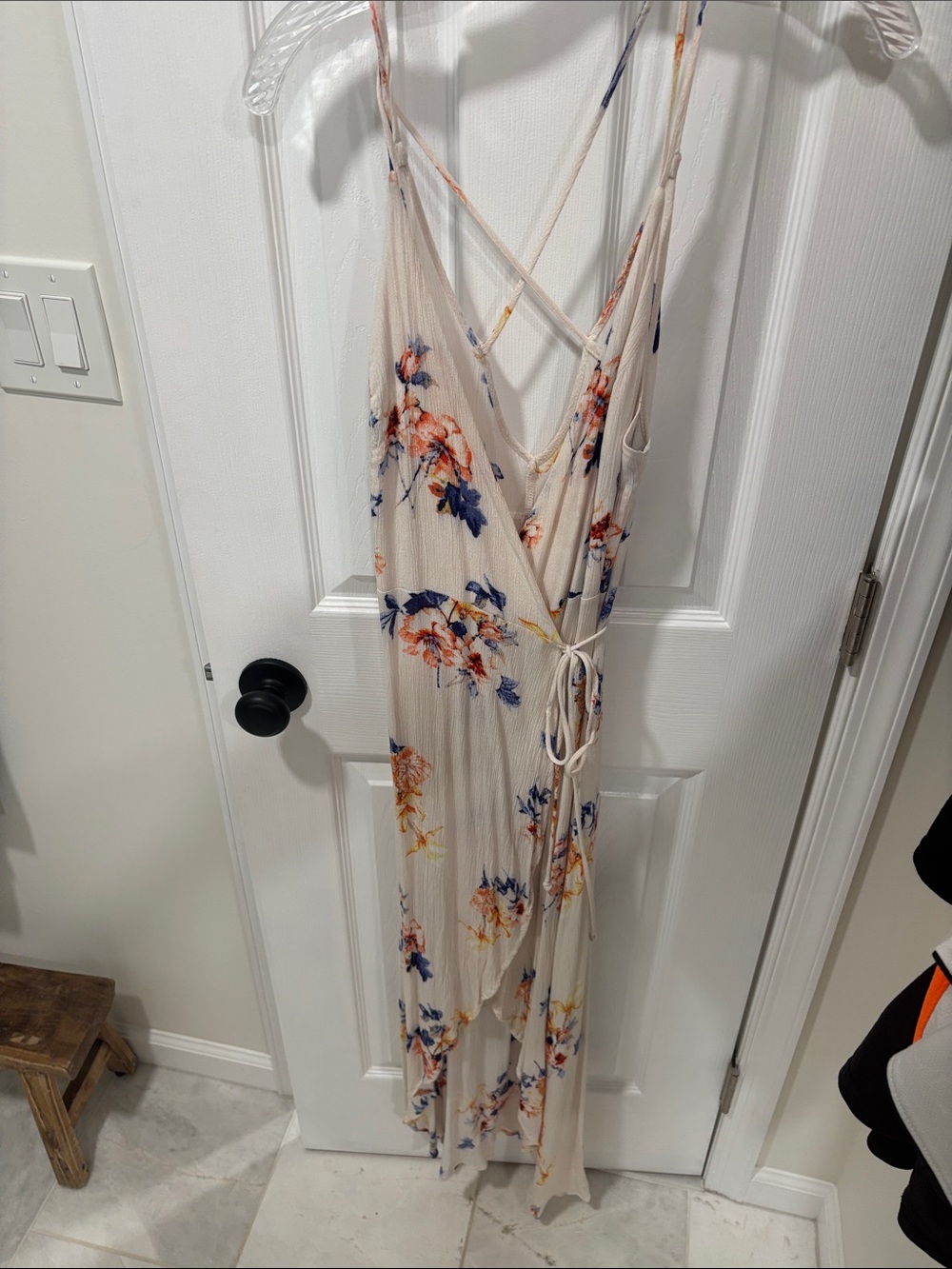 Solemio Cream Maxi Dress with Blue & Orange Floral Print